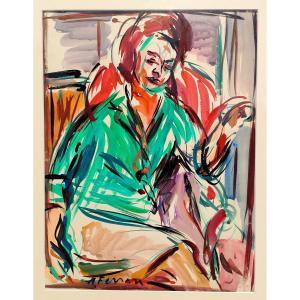A. Ferrari (1910-1995), Portrait Of A Woman, Signed Gouache And Watercolor, Framed