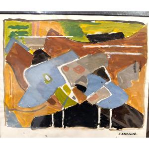 Albert Coste (1895-1985), Abstraction With Dog, Gouache Signed On The Right, 56