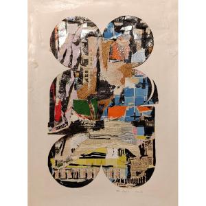 Michel Bepoix (1937-), Composition, Collage On Paper Signed And Framed Under Glass