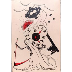 Raphael Arnal (1906-1963), The Clock And The Key, Ink On Paper, Signed, Framed, 1932