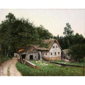 Max Asperger (1864-1924), The House By The Sawmill, Oil On Canvas Signed