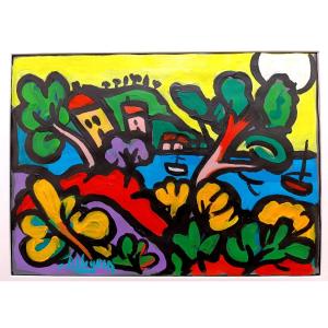 Jacques Pellegrin (1944-2021), Le Cap Brun, Toulon, Acrylic On Cardboard, Signed, 1990