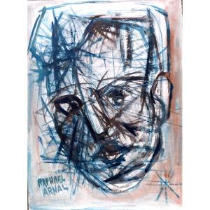 Raphael Arnal (1906-1963), Probable Portrait Of Max Jacob, Gouache, Signed, Framed