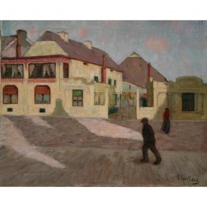 Hernest Hanotiaux (1903-1970), The Walker On The Butte, Oil On Canvas, Signed On The Right