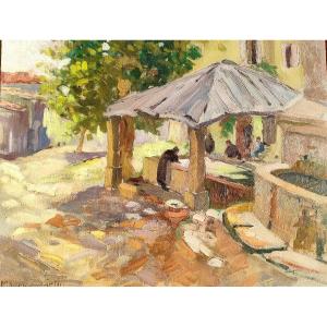 Maurice Martin (1894-1978), The Provençal Lavoir, Oil On Panel, Signed, Framed