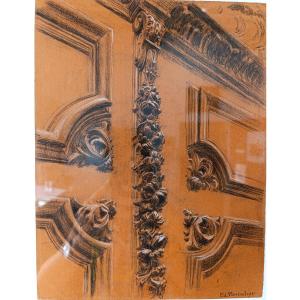 Edouard Pannetier (1884-1965), Charcoal Drawing On Paper, Hotel De Thomas, Aix, Signed, Framed