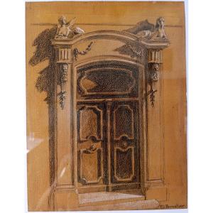 Edouard Pannetier (1884-1965), Charcoal Drawing On Paper, Hotel De Carces, Aix, Signed, Framed