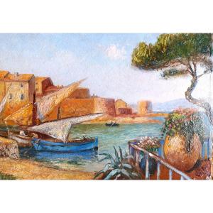Pierre Baggary (1898-1949), Sailboats In Port, Oil On Panel, Framed