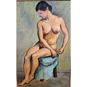 Zlator (20th Century), Large Seated Nude, Oil On Cardboard, Signed, Dated 1947, Framed