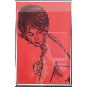 French School, 20th Century, Charcoal Portrait Of A Woman, Signed With The Monogram Ja, Framed