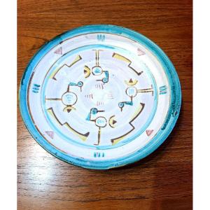 Round Glazed Ceramic Dish, Non Signed On The Back, In The Style Of J. Rivier