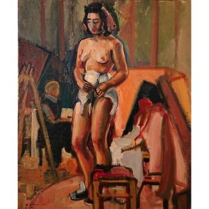 Janine Marca (1921-2013), Large Nude In The Studio, Oil On Canvas, Signed, Framed