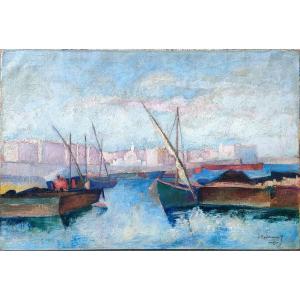 J. Eggiman, (1872-1929), The Port Of Algiers, Oil On Canvas, Signed, Dated 1919, Framed