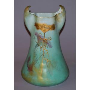 Clement Massier (1844-1917), Large Vase Decorated With Umbels, Glazed Ceramic, Golf Juan, Signed