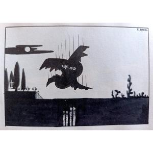 Raphael Arnal (1906-1963), Night Drama, Ink On Paper, Signed, Framed, 1932