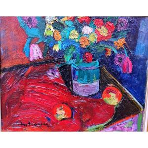 Pierre Ambrogiani (1907-1985), Still Life With Bouquet, Oil On Canvas, Signed, Framed