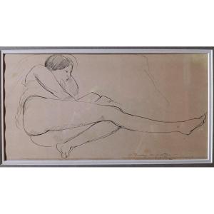 A. Dunoyer De Segonzac (1888-1974), Nu Allongé, Drow With Plume, Signed, With Frame