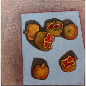Jean-pierre Blanche (1927-2022), Six Grenades, Oil On Canvas, Signed On The Right