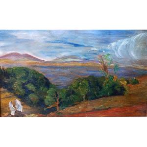 Azouaoui Mammeri (1890-1954), Paysage De Kabylie, Oil On Wood Signed, Framed