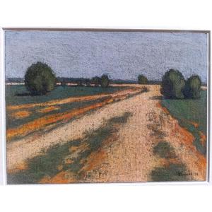 Jean-pierre Blanche (1927-), Paysage De La Crau, Pastel On Paper, Signed, Framed