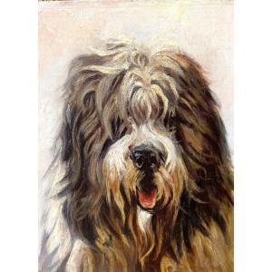 Ecole Française Fin XIXème, The Sitting Dog, Oil On Canvas, Framed