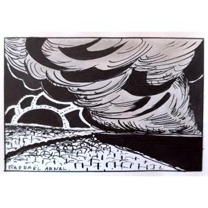 Raphael Arnal (1906-1963), Impression d'Un Nuage, Ink On Paper, Signed, Framed, 1932