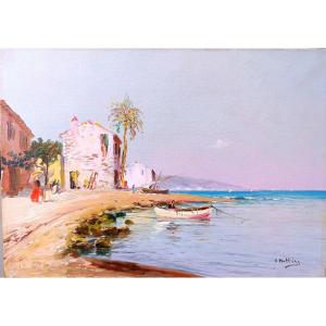 Louis Nattero (1870-1915) , Bord De Côte Aux Martigues, Oil On Canvas Signed, Framed