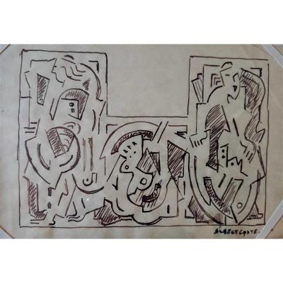 Coste Albert (1896-1985), Modern Composition, Pen Drawing And Lead Mine Sketch