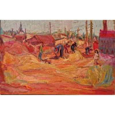 Rosso. R, (1924-1988), Les Tuileries à l'Estaque, Oil On Panel, Signed. Around 1960