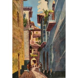 20th Century French School, Grenade, Gouache On Paper, Signed On The Right, Framed