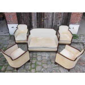 Important Art Deco Living Room: A Sofa + Four Armchairs. France 1935.