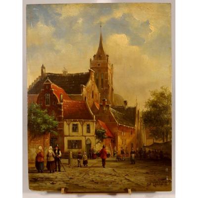 Holland Landscape, Oil / Wood By Johannes Franciscus Spohler. 26 X 20 Cm