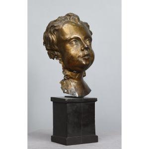 Putto Head In Golden Copper, Italy 17th Century
