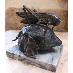 Bronze, Cricket On A Lemon, Italy 19th Century