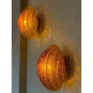 Pair Of Amber Murano Glass Sconces, 1940s