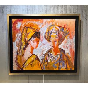 Hervé Loilier, Oil On Canvas Entitled "a Demi Mots", Signed