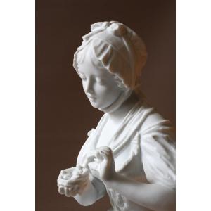 19th Century Porcelain Biscuit Sculpture - Young Girl With Birds - G. Levy