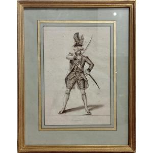 18th Century Drawing, "the Magician Soldier", Attr. Fesch And Whirsker