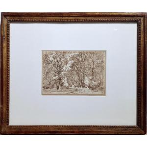 Franz Kobell (1749-1822), "trees And Pyramid", Ink On Paper, Late 18th Century