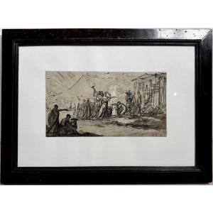 Neoclassical Drawing From The Late 18th Century, Sacrifice Scene.