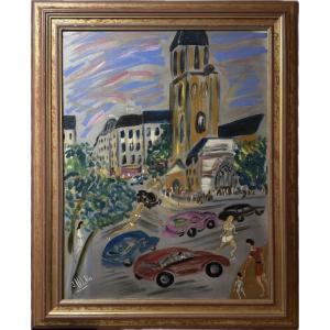Jean Wallis - Painting Saint Germain Des Prés Paris