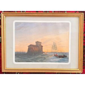 Jules Coignet - Watercolor "fort De Camogli"