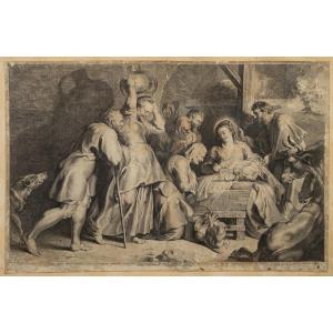 Adoration Of The Shepherds, Engraving, After Pp Rubens, Lucas Vorsterman I (1595-1675) Antwerp 1620