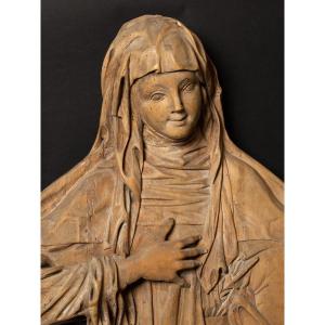 Bas-relief - Virgin, Wood, Baroque, XVIIth - XVIIIth Century.