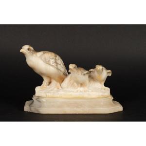 Partridge - Family, Alabaster, Art Deco, France, 1920s / 1930s.