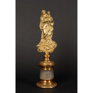Virgin And Child, Brass, France, Napoleon III, 2nd Half Of The Nineteenth Century.