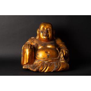 Budai, Golden Wood, China Or Vietnam, 18th Century.