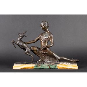 Woman With A Deer, J. Salvado, Art Deco, France, 1920s/30s.