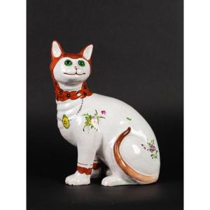 White Cat, Emile Gallé, Earthenware, End Of The 19th Century.  