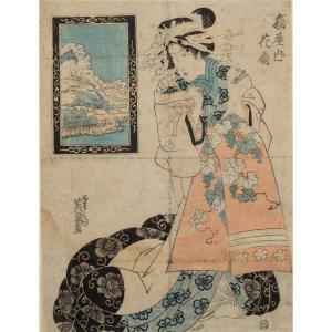 Bijin At The Window, Ukiyo-e Print, Japan, Edo Era, 19th Century.